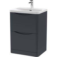 Balterley Bathroom Floor Standing 2 Drawer Vanity, Ceramic Basin, Grey, 600mm in Grey