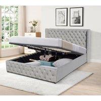 Comfy Living Ltd Winged Plush Velvet Fabric Ottoman Gas Lift Up Storage Bed Frame in Light Grey | Size: Single