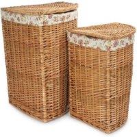 Red Hamper Set of 2 Wicker Corner Laundry Baskets with Garden Rose Lining