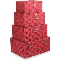 Red Hamper Set of 4 Red Woven Paper Rope Picnic Basket