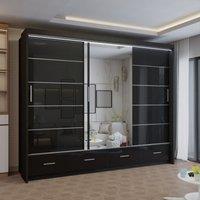 Sliding Wardrobes 4U Modern High Gloss Sliding Wardrobe with LED Light 255cm x 220cm in Black | Size: 255 cm x 220 cm
