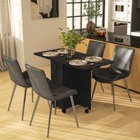 HOMCOM Folding Dining Table, Drop Leaf Table With Drawers in Black