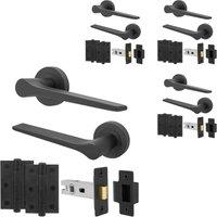 AFIT Black Door Handle Latch Set Matt Black Door Handle, Latch Hinges4 Pack | Size: 150mm x 150mm