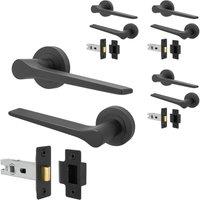 AFIT Black Door Handle Latch Set Matt Black Door Handle, Latch 4 Pack | Size: 150mm x 150mm