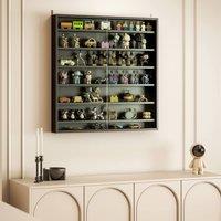 HOMCOM 7-Tier Wall Display Cabinet w/ Adjustable Shelves Glass Doors in Black | Size: Large