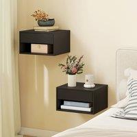 HOMCOM Floating Nightstands Set of 2, Bedside Table w/ Drawer & Open Shelf in Black