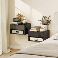 HOMCOM Floating Nightstands Set of 2, Bedside Table w/ Drawer & Open Shelf in Black
