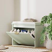 HOMCOM Shoe Storage Bench with Cushion & Flip-Drawer 62x26x47.5cm Green | Size: 62x26x47.5 cm