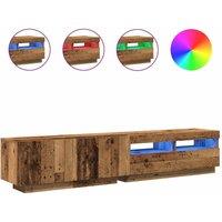 Berkfield Home TV Cabinet with LED Lights Old Wood 200x35x40 cm Engineered Wood in Brown | Size: 200 x 35 x 40 cm