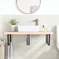 Berkfield Home Elegant Basin Shelf Wall Mounted Steel & Solid Wood Oak in Light Oak