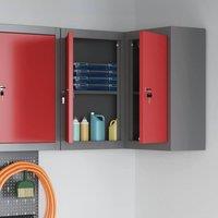 Berkfield Home Full Corner Tool Cabinet Wall-Mounted & Lockable Red Steel in Grey