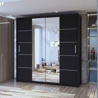 Sliding Wardrobes 4U Eden Double Mirror Sliding Door Wardrobe 150cm X 217cm in Black | Size: 150 cm X 217 cm