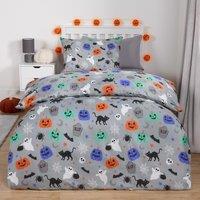 OHS Halloween Kids Duvet Cover with Pillowcase Bedding Set in Light Grey | Size: Single