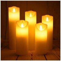 Living and Home 5Pcs Ivory LED Pillar Flameless Candles with Remote - Flickering Flame, Dimmable & Timer