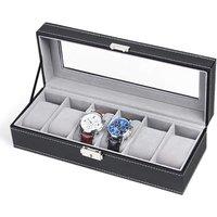 Living and Home Faux Leather Watch Display Case Jewelry Storage Boxes in Black