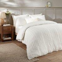 Duvet Day Harrison Stripe Tufted Soft Touch Duvet Cover Set in White | Size: Double