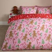 OHS Gingerbread Man Reversible Bedding Set Duvet Cover with Pillowcase in Pink | Size: Double