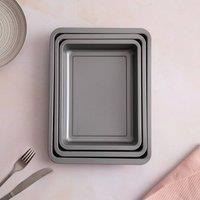 Betterware Essentials Non-Stick 3 Piece Deep Baking Tray Set in Silver