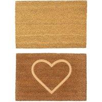 Nicola Spring Coir Door Mat Set - 60 x 40cm - Embossed Heart in Brown | Size: 40 cm x 60 cm