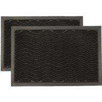 Nicola Spring Heavy Duty Door Mats - 60 x 40cm - Black Waves - Set of 2 | Size: 40 cm x 60 cm