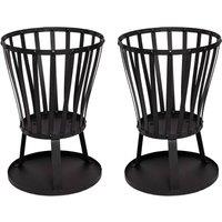 Samuel Alexander Set of 2 35cm Outdoor Black Steel Garden Log Burner Fire Basket