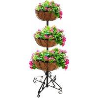 Gr8 Garden 3 Tier Flower Fountain Coco Liner Black Metal Planter Plant Pot