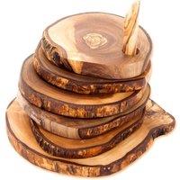 Verano Spanish Ceramics Olive Wood Natural Grained Rustic Handmade Set of 6 Coasters (D) 9cm