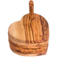 Verano Spanish Ceramics Olive Wood Rustic Set Set of 5 Heart Shaped Coasters On A Pole 10cm in Natural