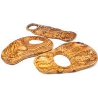 Verano Spanish Ceramics Olive Wood 3 Sectioned Snack Dish w/ Inverted Handle (L) 30-35cm in Natural
