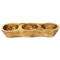 Verano Spanish Ceramics Olive Wood Natural Grained Rustic Kitchen 3 Section Snack Boat L 35cm