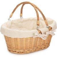 Red Hamper Wicker Small Swing Handle Shopping Basket With White Lining in Brown