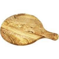 Verano Spanish Ceramics Olive Wood Rustic Round Serving/Pizza Plate w/ Handle 32cm in Natural
