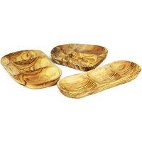 Verano Spanish Ceramics Olive Wood Grained Rustic Kitchen 3 Section Snack Dish 27cm x 20cm in Natural | Size: 27 cm x 20 cm