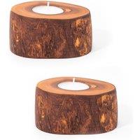 Verano Spanish Ceramics Olive Wood Natural Grained Set of 2 Rustic Tea Light Holders (D) 9cm