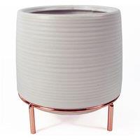 Leaf 18cm White Ceramic Planter with Metal Stand