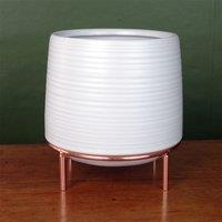Leaf White Ceramic Planter Metal Stand Plant Pot