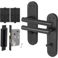 AFIT Matt Black T-Bar Bathroom Door Handle Set Lock Hinges 1 Pair | Size: 150mm x 150mm