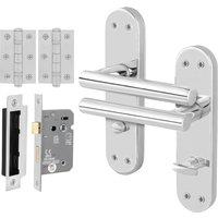 AFIT Polished Chrome T-Bar Bathroom Door Handle Set Lock Hinges 1 Pair in Silver | Size: 150mm x 150mm