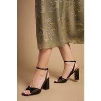 Oasis Women's Midyim Satin Ruched Front High Block Heel Sandals in Olive | Size: 6