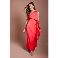 Coast Women's Waterfall One Shoulder Satin Maxi Dress in Coral | Size: 12