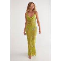 NastyGal Women's Premium Hand Embellished Celestial Cowl Neck Maxi Beach Dress in Green | Size: Medium