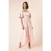 Dorothy Perkins Women's Embroidered Front Angel Sleeve Midi Dress in Pink | Size: 10