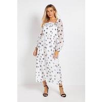 Dorothy Perkins Women's DP Luxe Flower Detail Square Neck Printed Organza Midi Dress in Mono | Size: 12