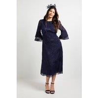 Wallis Women's Burn Out Ruffle Sleeve Midi Dress in Navy | Size: 8