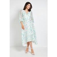 Wallis Women's Polka Dot Ruffle Wrap Midi Dress in Green | Size: 14