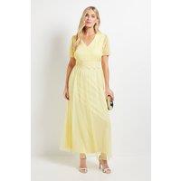 Wallis Women's Petite Mesh Lace Trim Maxi Dress in Butter | Size: 12
