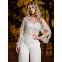 Finding Friday Women's Sheer Open Sleeve Sequin Top in Ivory | Size: 12