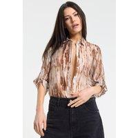 House of Holland Women's Relaxed Brown Tie Dye Sheer Shirt | Size: 14