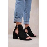 Where's That From Women's 'Lisa' Wide Fit Block Heel With Side Buckle & Open Toe Front in Black | Size: 7