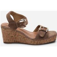 Where's That From Women's Olivine Double Strap Platform Suede Wedge in Camel | Size: 8